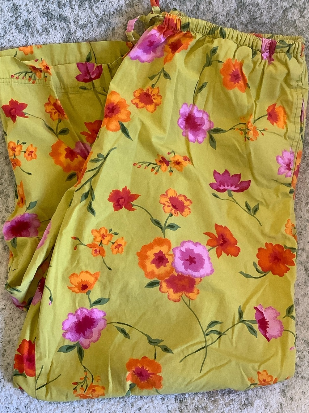 Bright Citrine with Pink & Yellow Floral Drawstring Capri Pants RS Plus Size 1X - Picture 16 of 16